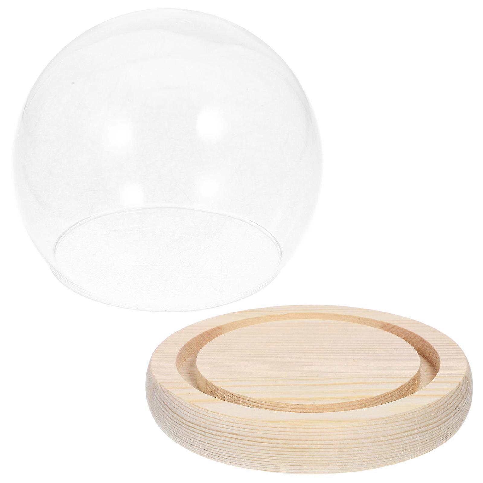 Glass Dome with Base for Protection 2Pcs Clear Display Case with Wooden Base