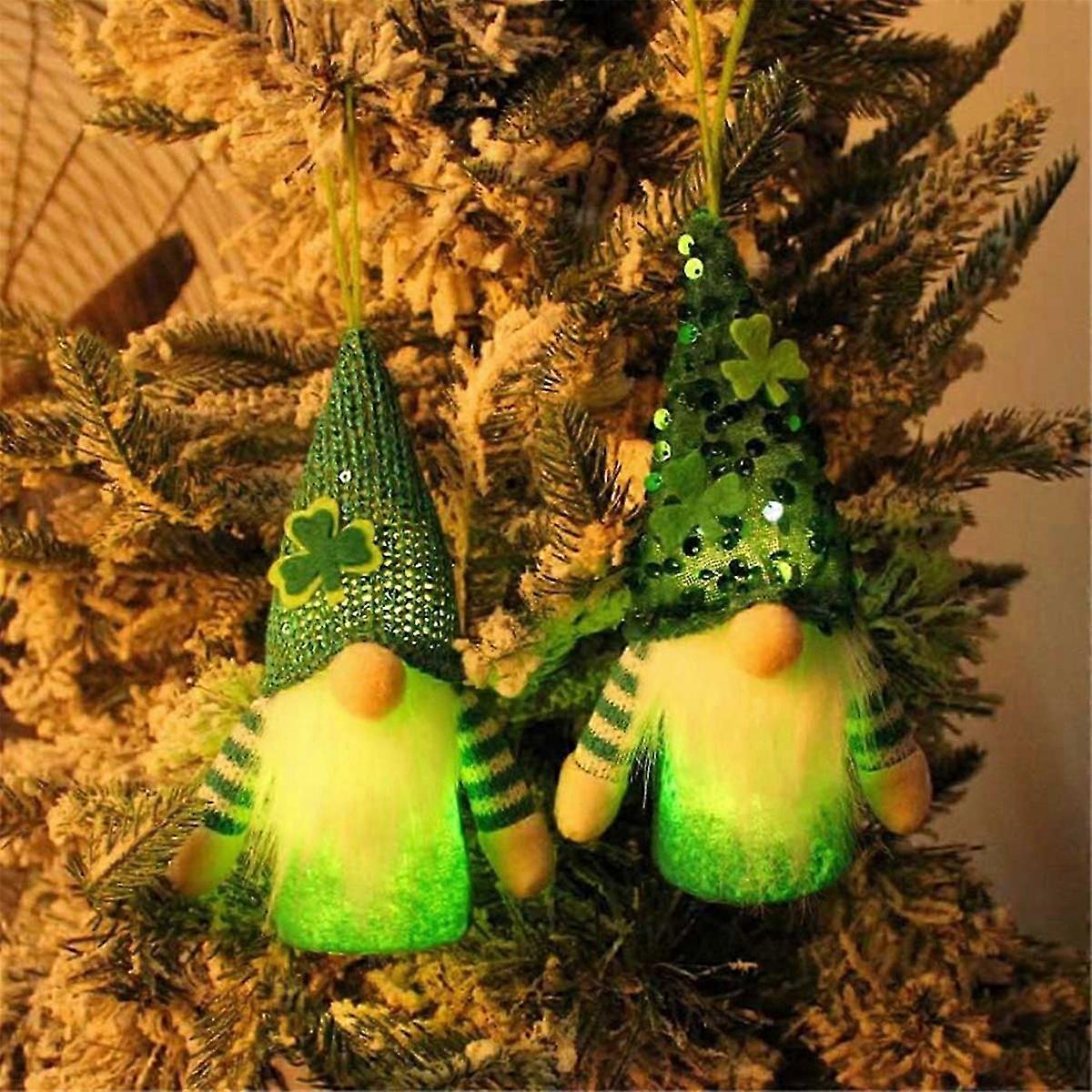 St Patrick'S Day Elf Plush Decorations - 2 Pack Green Faceless Elderly Gnomes Hanging Ornaments Iris