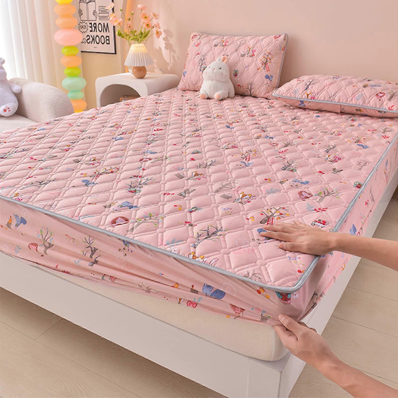 Bedsheet Breathable No Color Fade King Size 200x200cm Thickened Quilted Mattress Cover Topper 3Piece Bedding Set