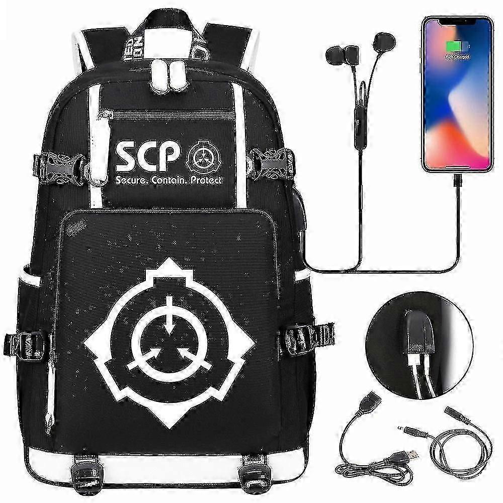 Scp Foundation musta sarjakuva reppu kirjalaukku usb kannettava olkalaukku teini-ikäisille lapsille - matkalaukku ja koululaukut