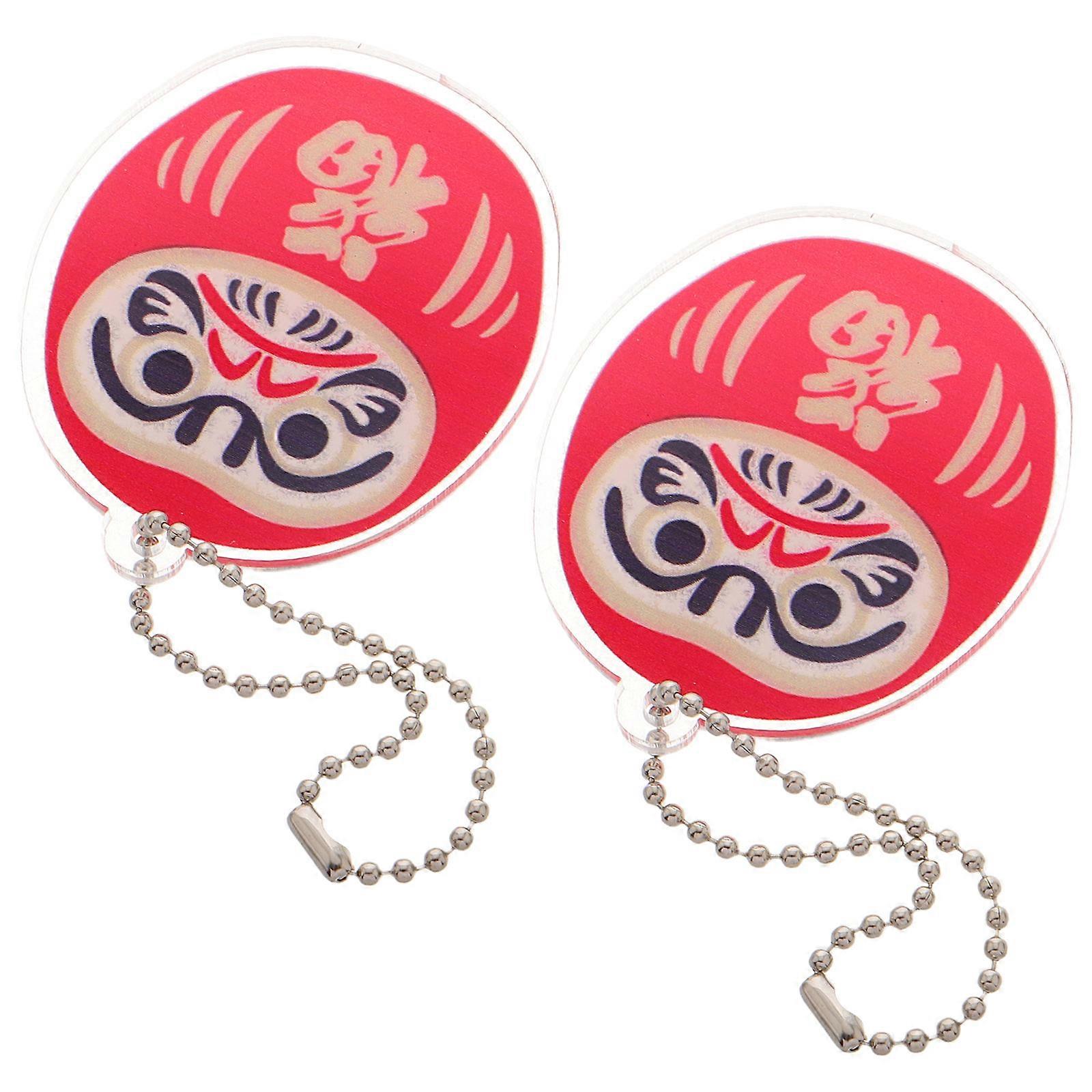 Red Acrylic Daruma Keychain Pendant for Good Luck Blessing 2Pcs