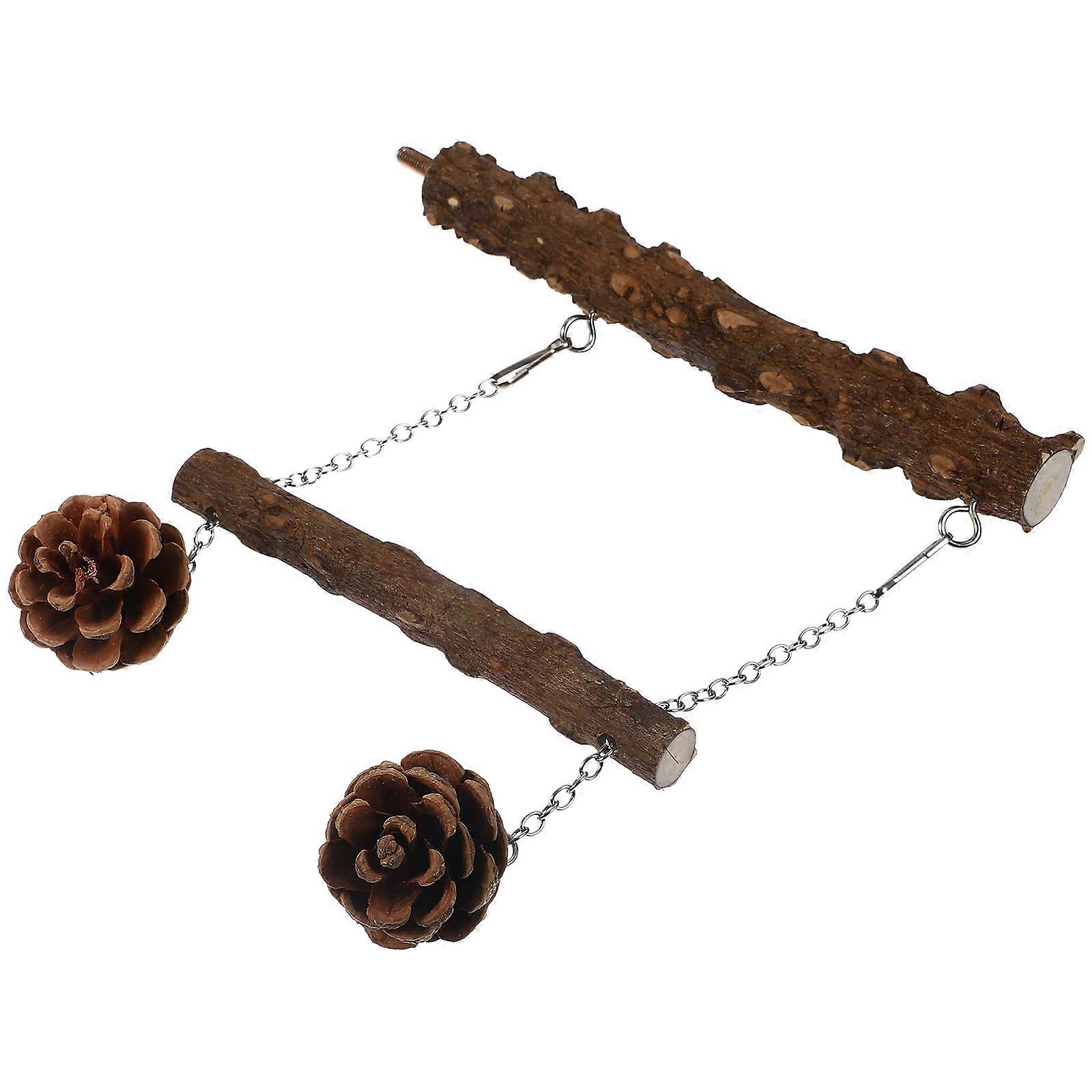 Bird Stand Toy Natural Wood Cage Accessory 8.84X7.86X0.98in Hanging Function Attract Birds 1Set