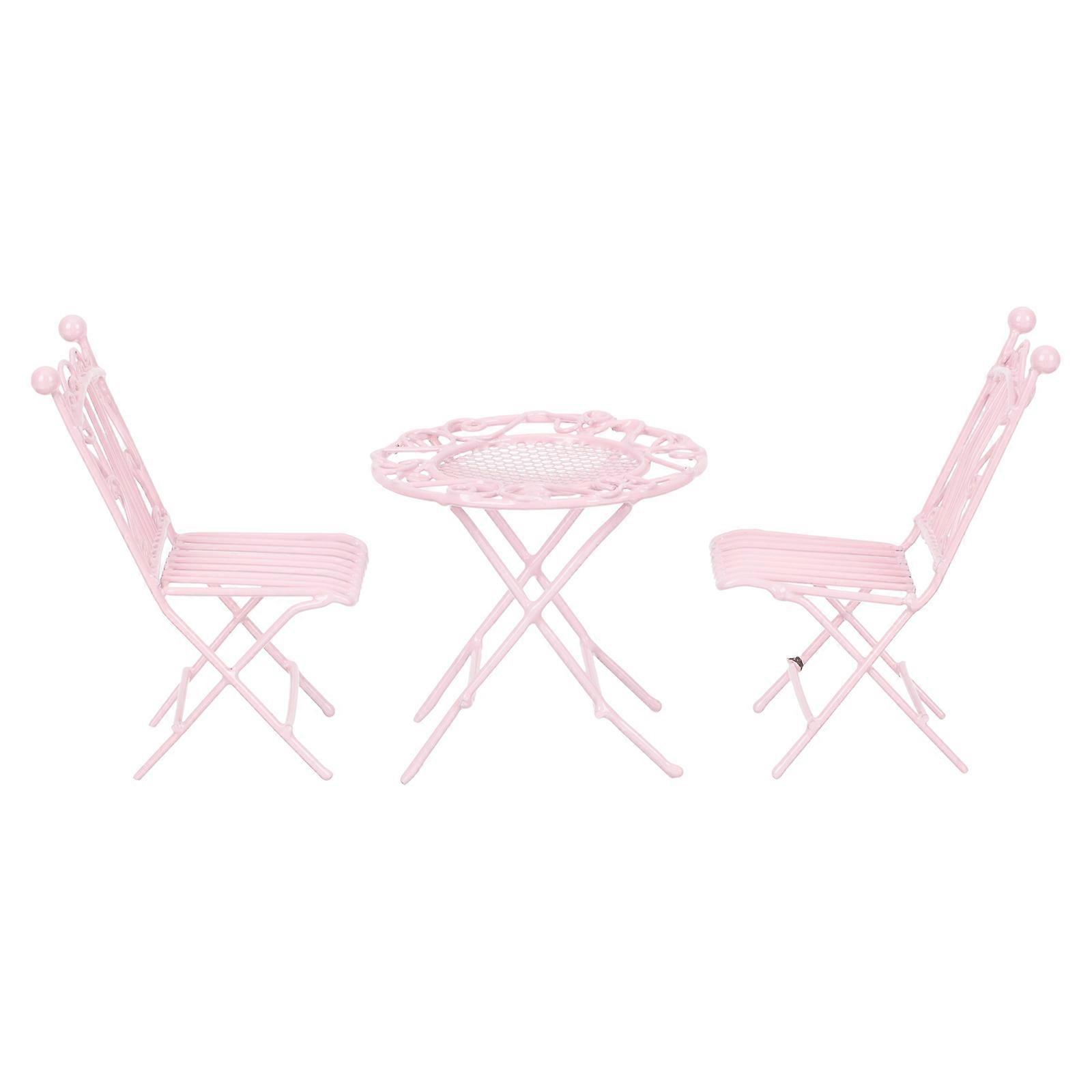 Small Iron Table Doll House Table and Chairs for Decor 2Sets