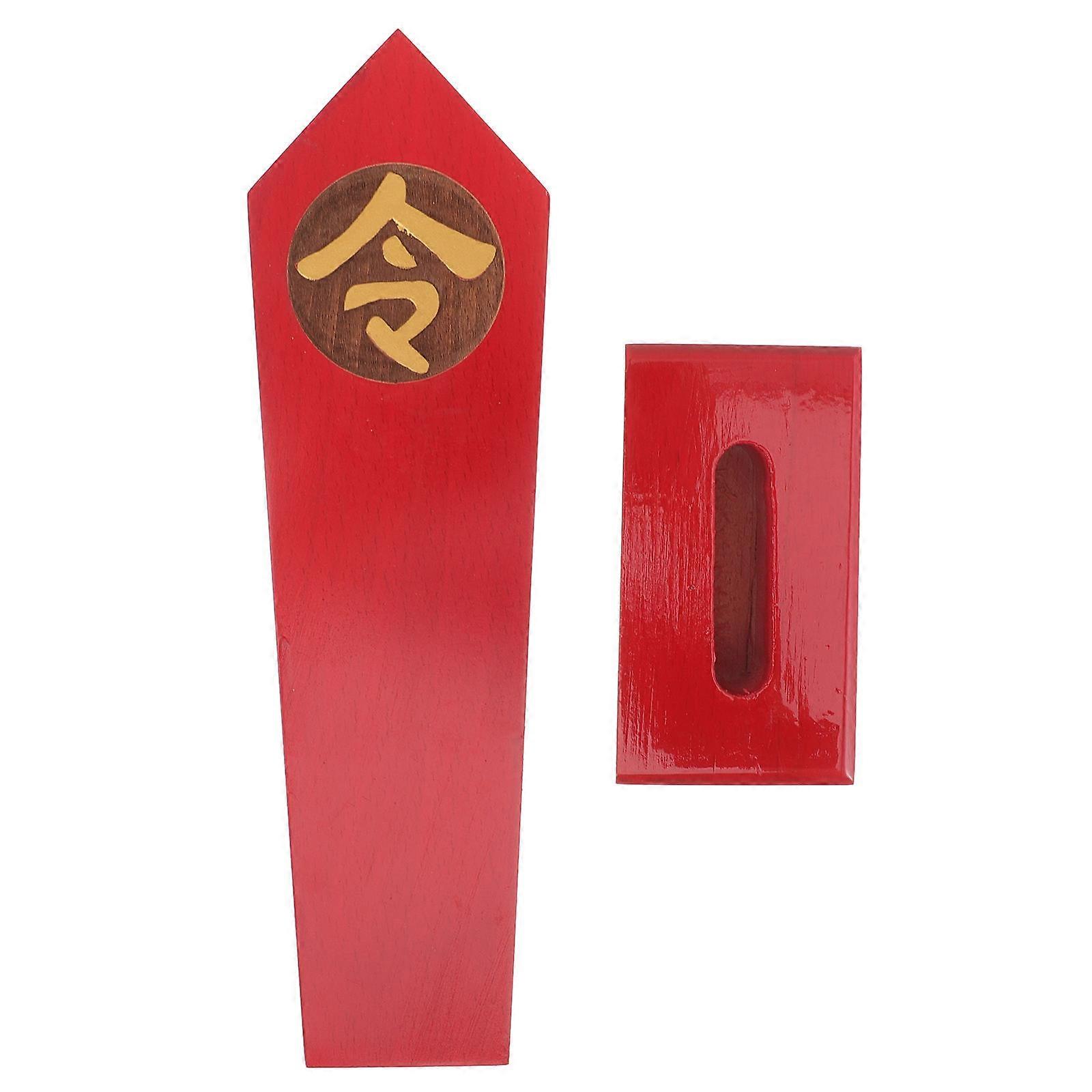 Decorating Wooden Token Taoism Statue 4Pcs Red Carved Ornament Set