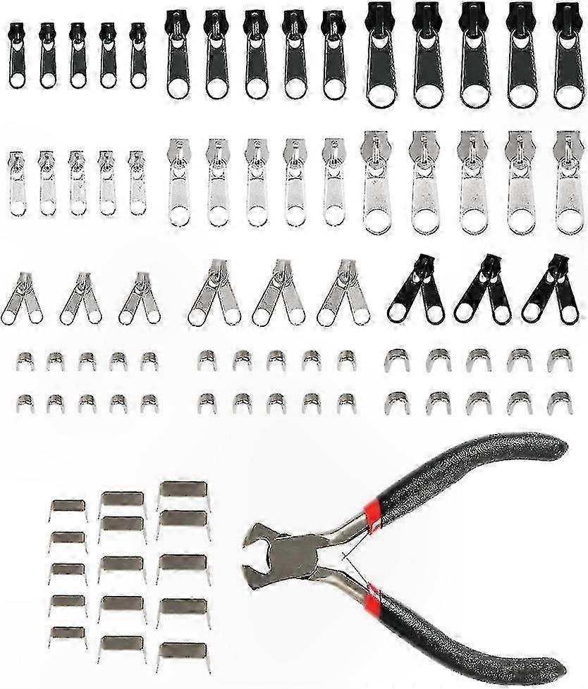 Zipper Repair Tool Kit with 85 Replacement Parts and Pliers for DIY Fixes