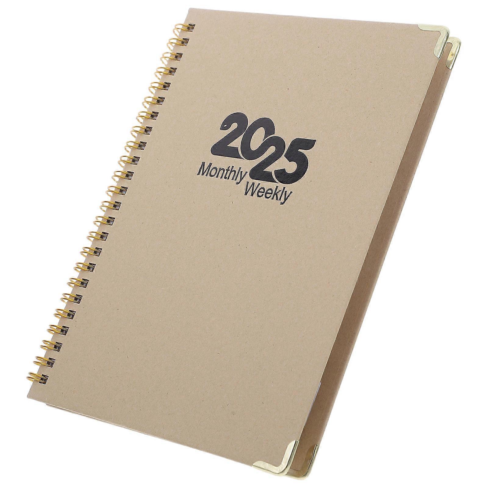 Weekly Monthly Appointment Book 2025 A5 Spiral Design Notebook For Work Gatherings Brown 4Pcs
