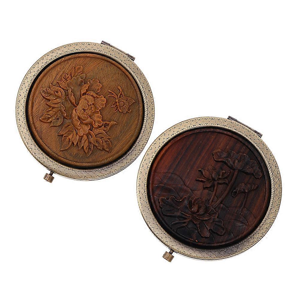 Vintage Foldable Makeup Mirror Wooden Double-Sided Mirror 2Pcs for Makeup
