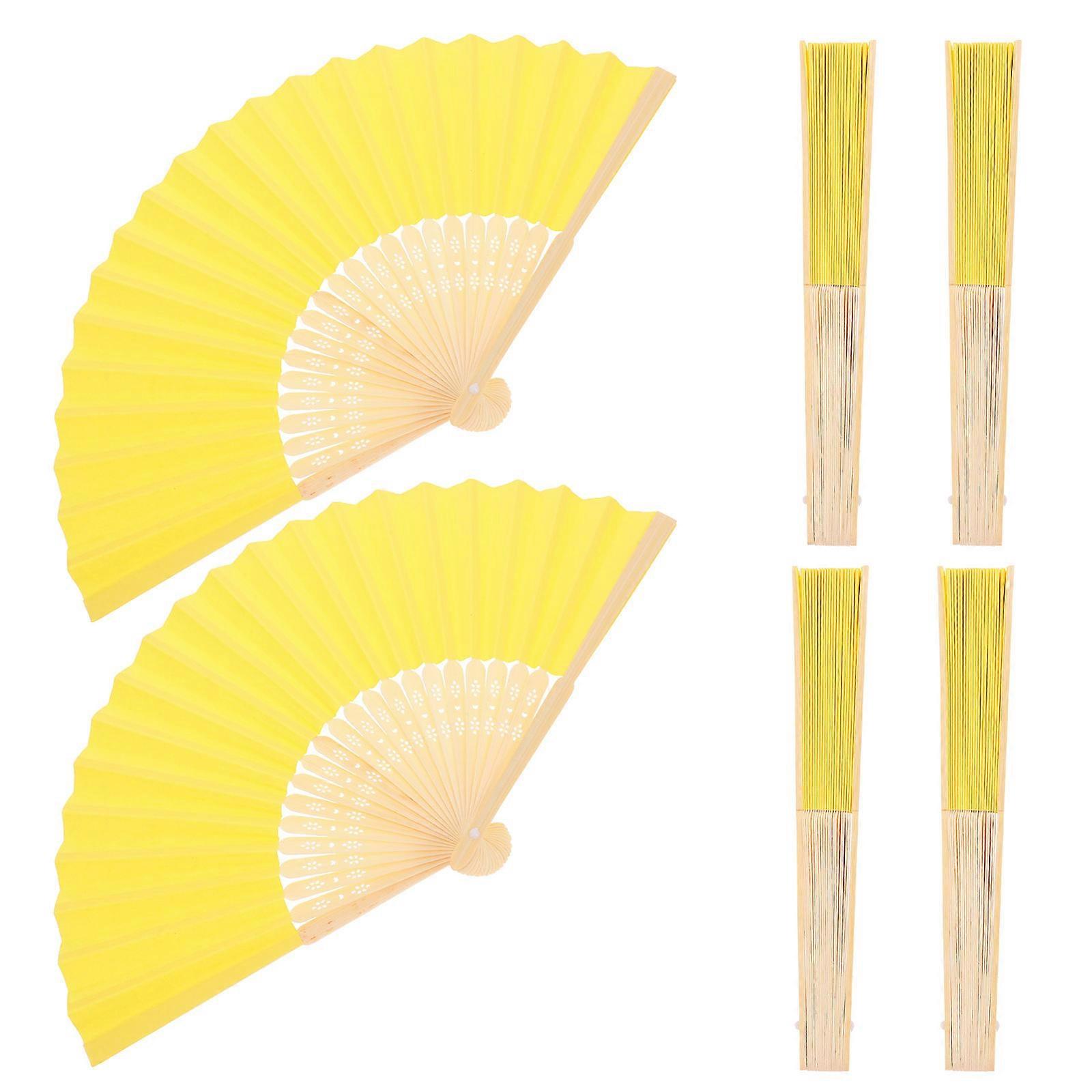 Yellow Hand Held Fan Folding Fan for Dance Performance 24Pcs