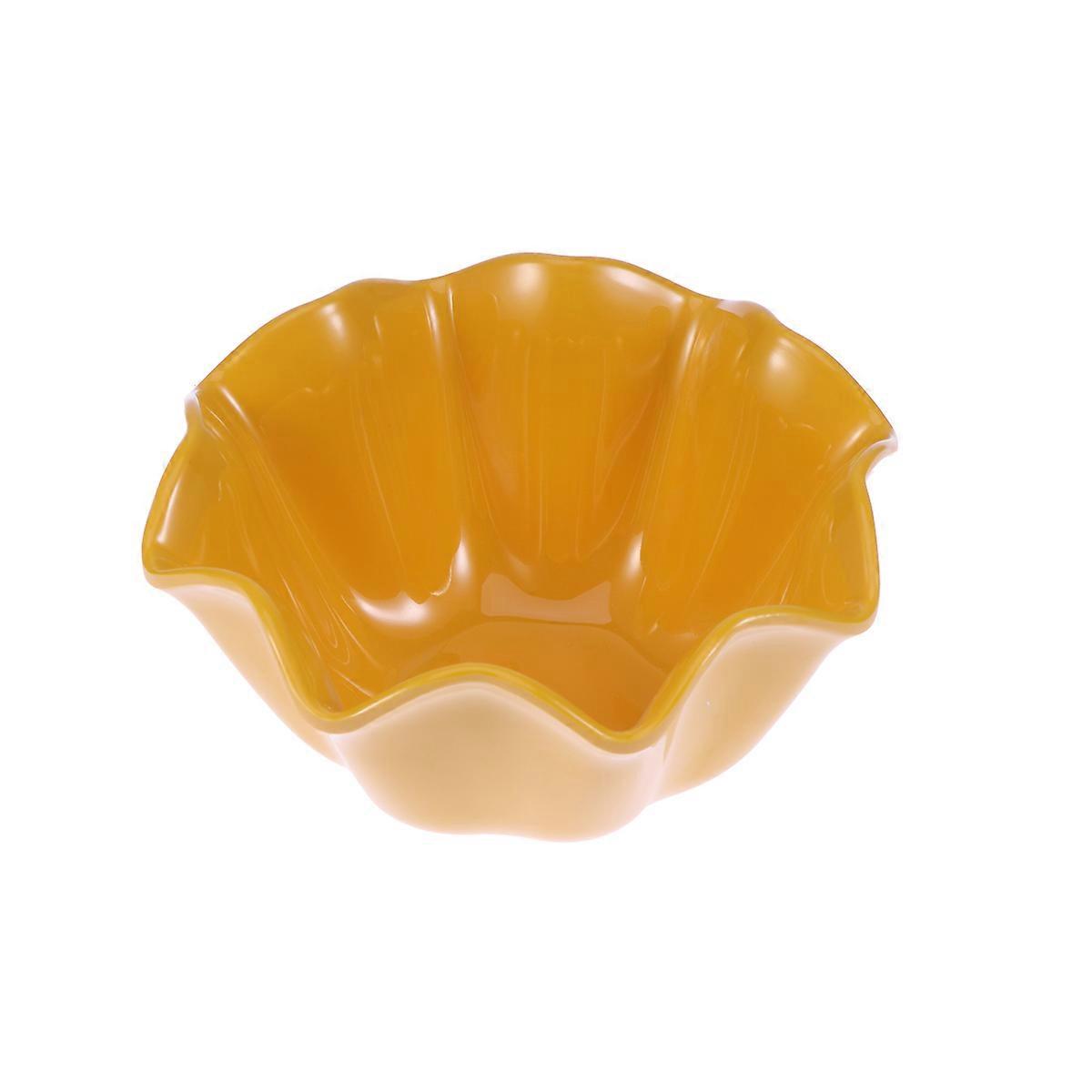 Small Salad Bowl Lotus Leaf Shape Rotating Pot Style Tableware Yellow 15.5 x 15.5 x 7.8 Cm 1Set