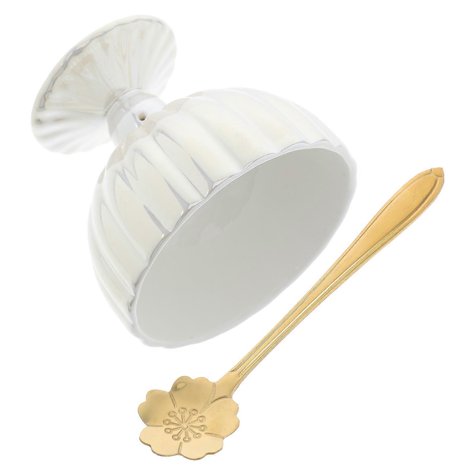 Porcelain Bowl Ceramic Dessert Bowl with Spoon for Serving 2Sets