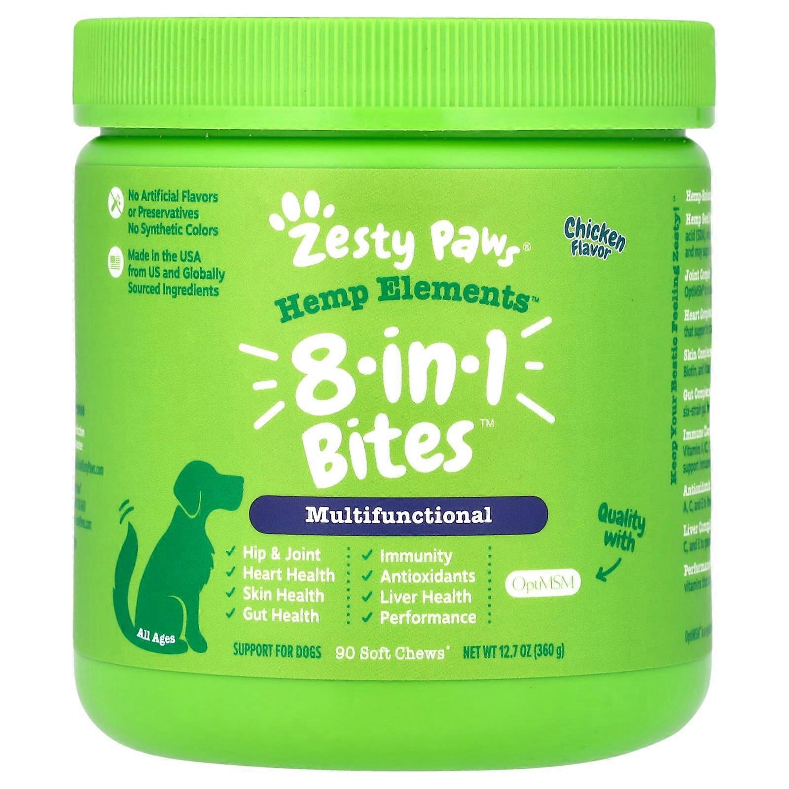 Hemp Elements, 8-in-1  Bites, For Dogs, All Ages, Chicken, 90 Soft Chews, 12.7 oz (360 g)