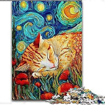 Quebra-cabeças para adolescentes, presentes, quebra-cabeça de papoula e gato laranja para adolescentes, alívio do estresse, férias em casa, brinquedos de decoração para casa - PT 5328