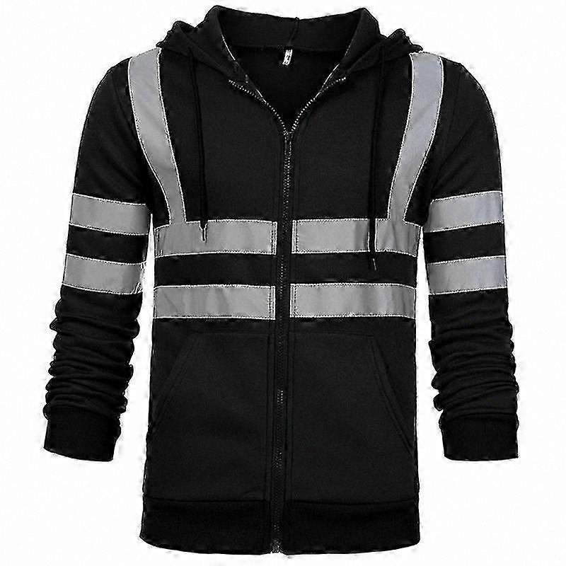 High Visibility Hooded Sweatshirt for Men, Zip-Up Work Jacket with Reflective Details