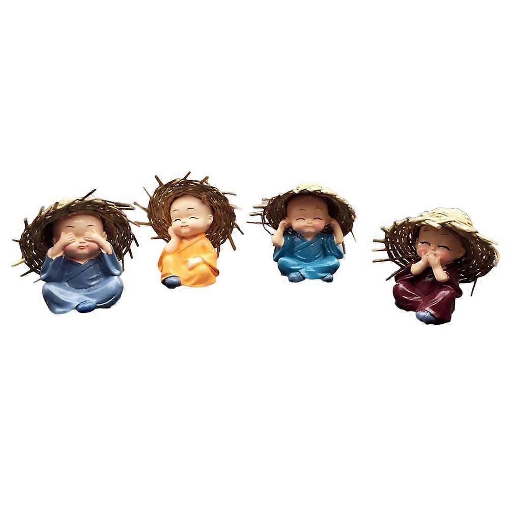 Monk Car Ornaments Straw Hat Dashboard Decorations 4Pcs Set