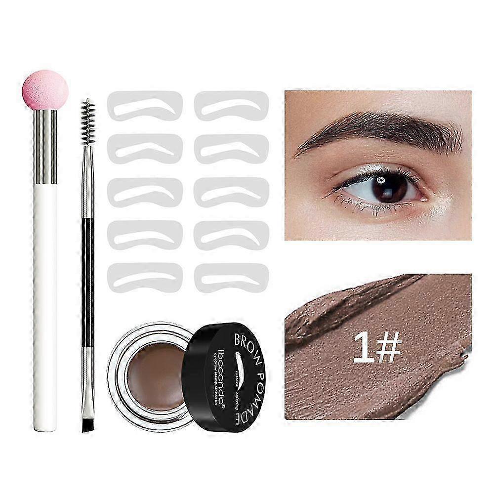 Eyebrow Stamp Stencil Kit, One Step Brow Shaping Kit with Brow Pomade and 10 Easy Brow Stencils, Waterproof & Long Lasting Brow Pomade and Stencils Ki