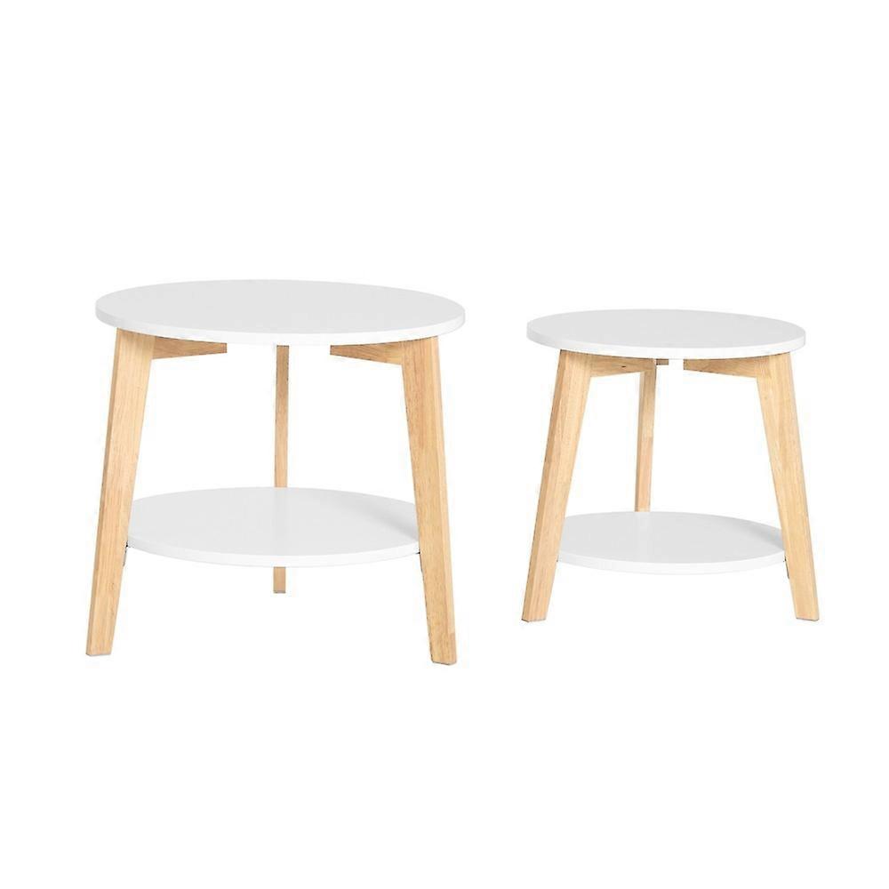 SoBuy FBT75-W,Round Nesting Tables Set of 2 Stacking  Side Tables Safe Tabel Coffee Tables with Sturdy Rubber Wood Legs for Living Room,Easy Assembly