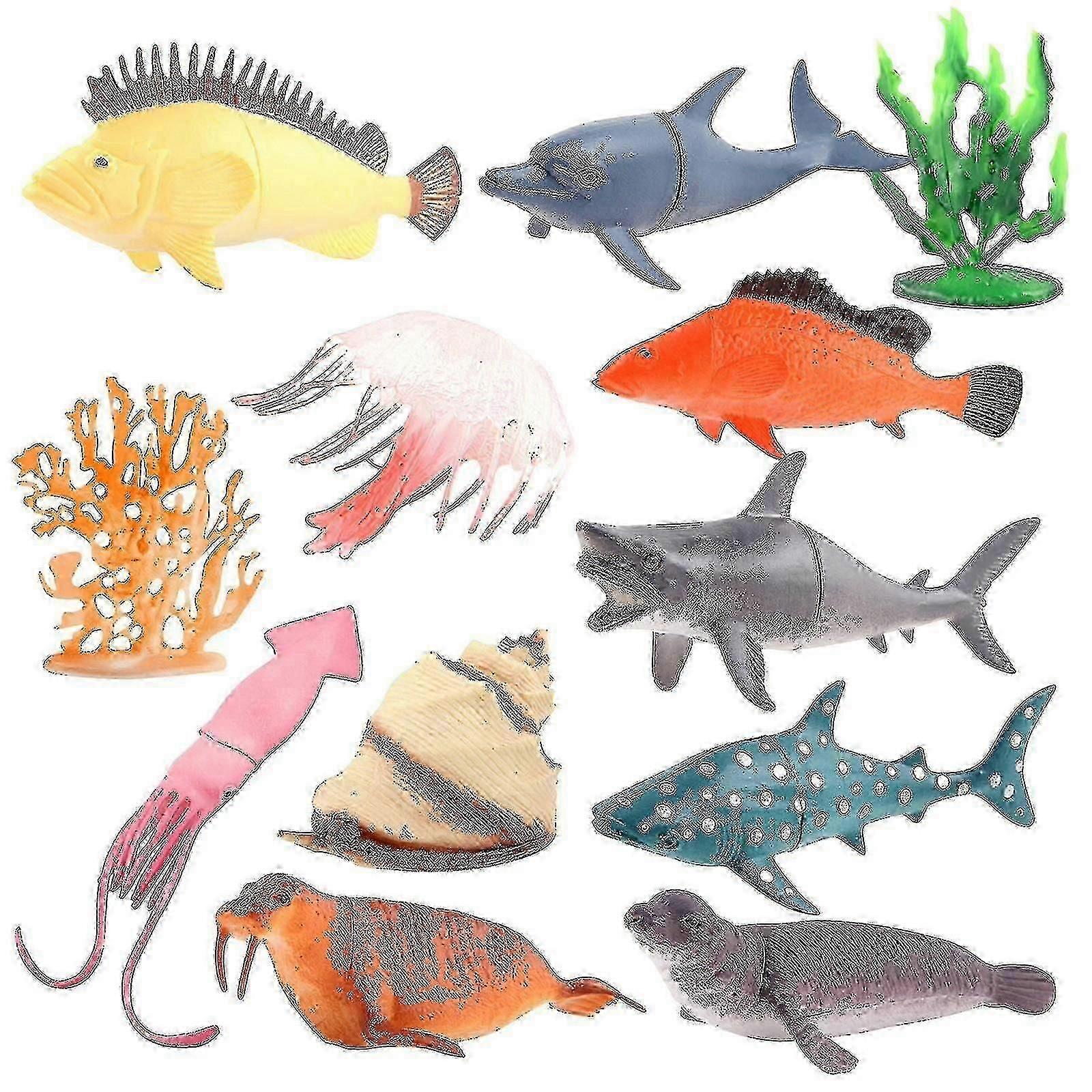 12 Sets Of Colorful Simulation Sea World Animals Suit Model Ornaments