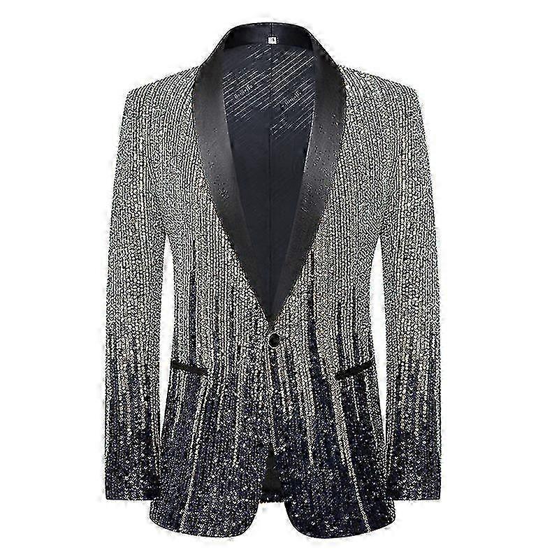 Men Stylish Conversion Shiny Sequins Blazer Suit Jacket