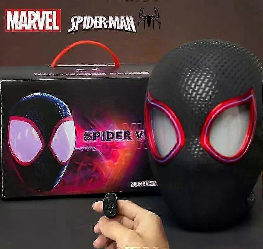 SWMarvel 마스카라 마일즈 스파이더맨 헤드기어 코스프레 움직이는 눈 전자 마스크 스파이더맨 1:1 리모콘 장난감 성인용 선물 배낭