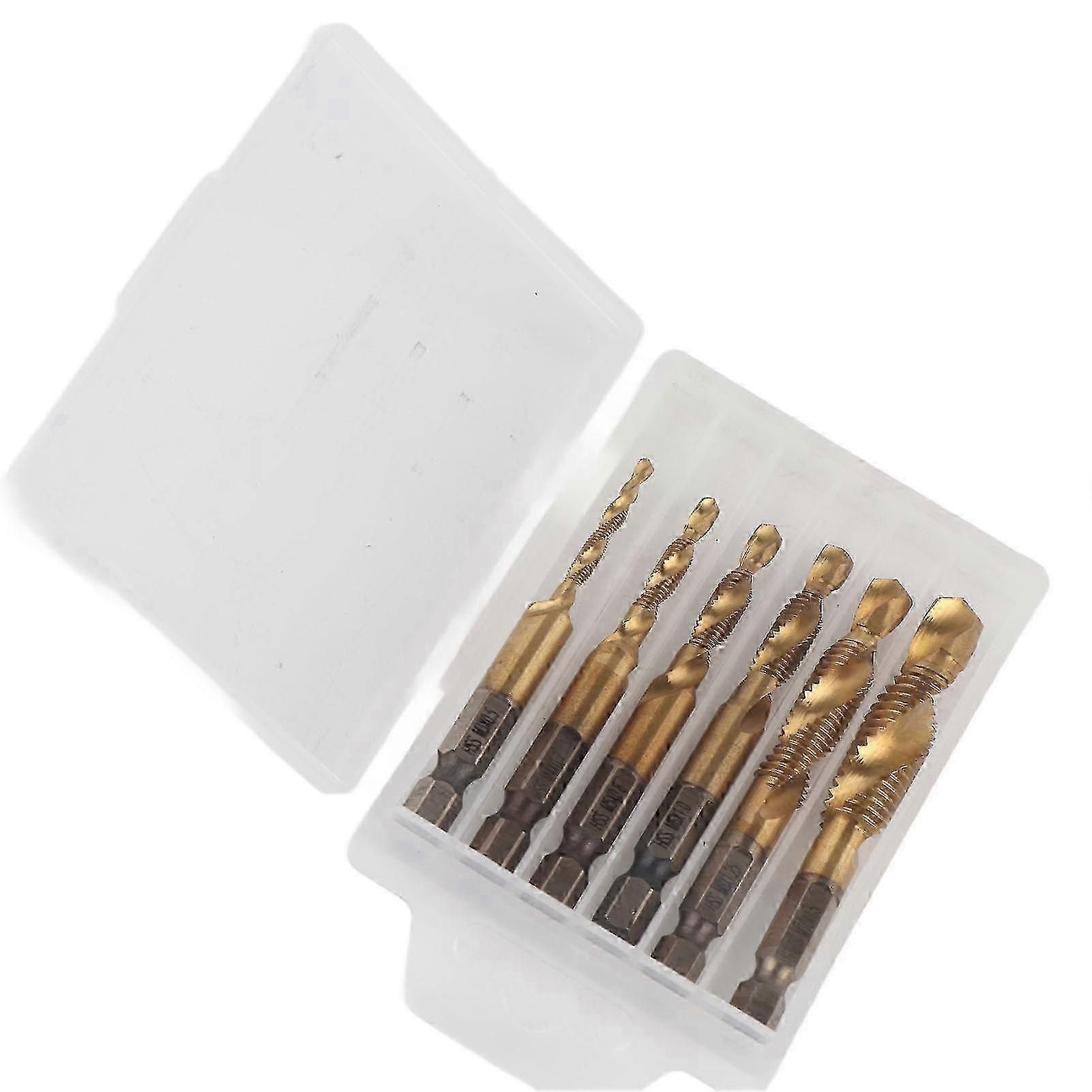 6Pcs Taps High Speed Steel Hex Shank Screw Thread Combined Drilling Tapping Bit Tool