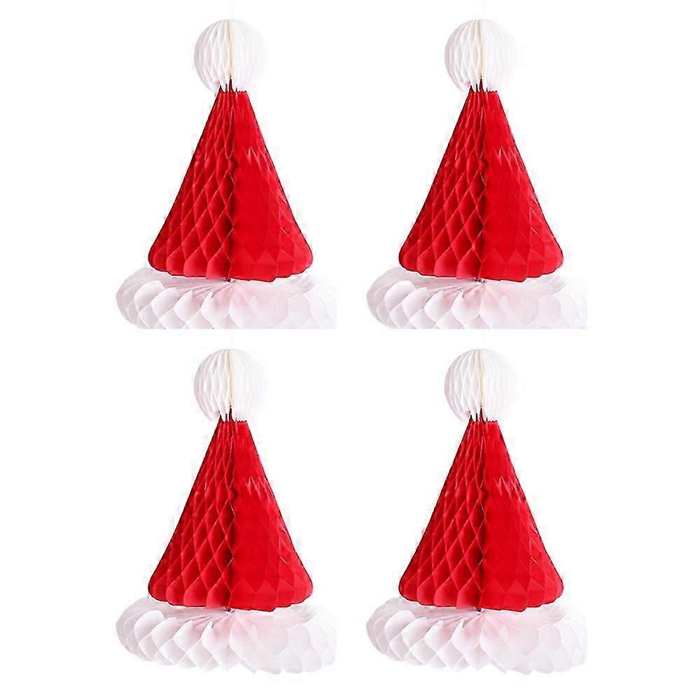 4Pcs Christmas Hat Santa Claus Honeycomb Christmas Party Decorations- Christmas Cap
