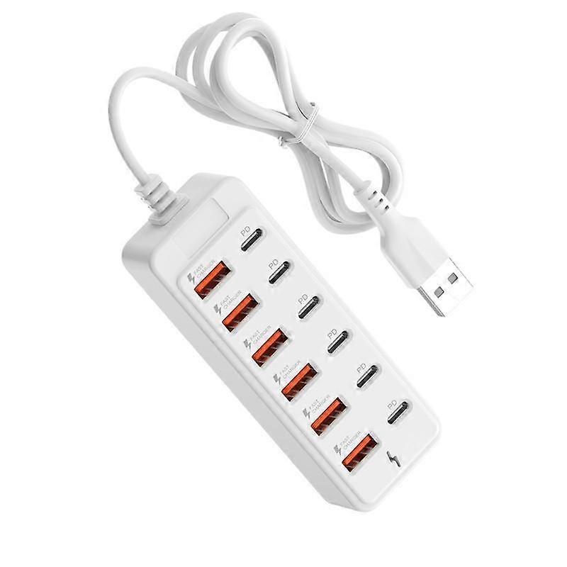 12-in-1 Multi-Function USB C Hub with 6 USB Ports and 6 Type-C Ports for Data Transfer and Charging