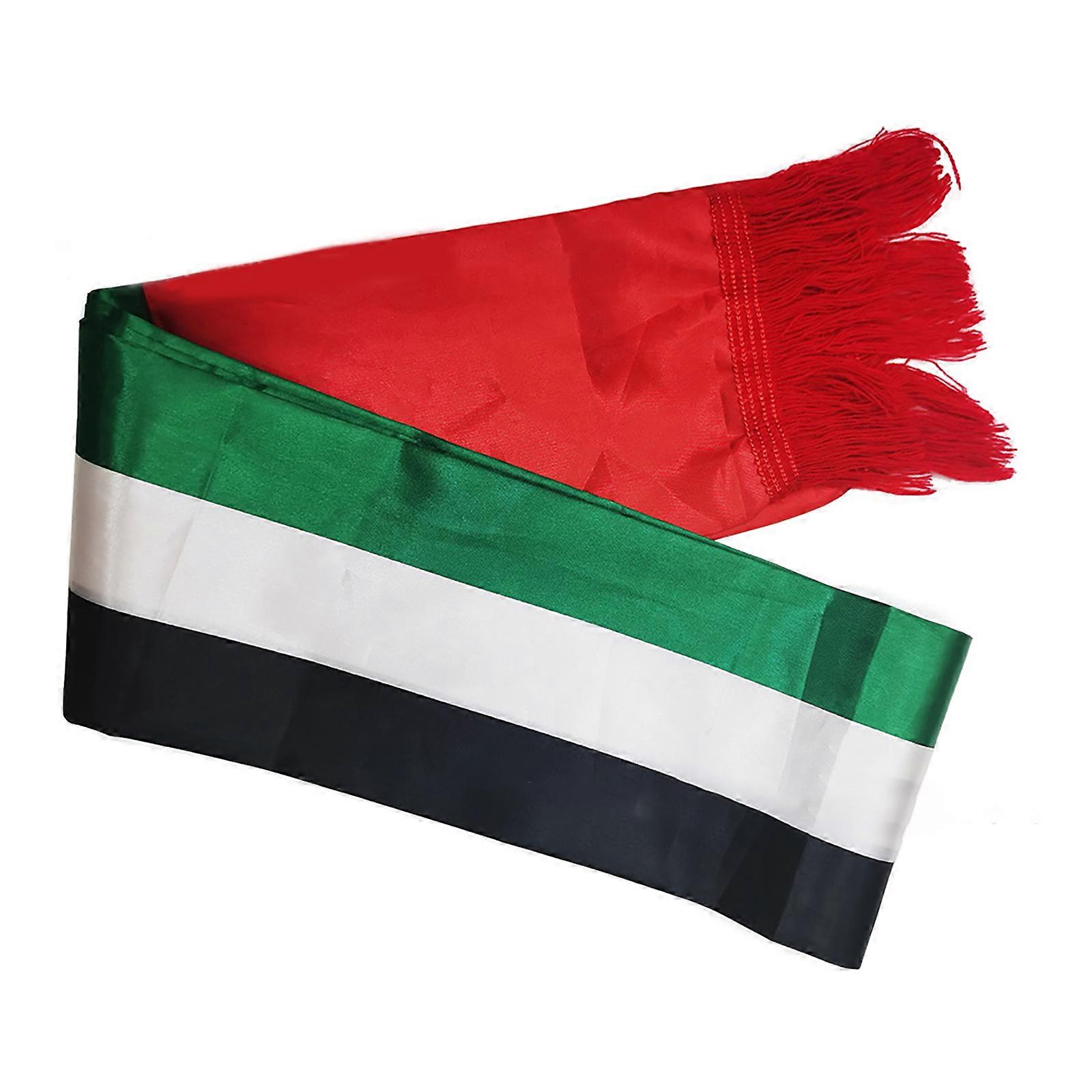 Digital Print UAE Flags Scarf for Formal Event National Flags Fringed Neck Scarf Festival Celebration Sash Multiuse Props Multicolor