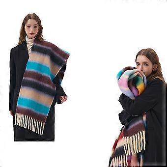 Bufanda de moda con flecos arcoíris para hombre y mujer, cálida, tipo cachemir, resistente a la formación de bolitas, ideal para el frío.