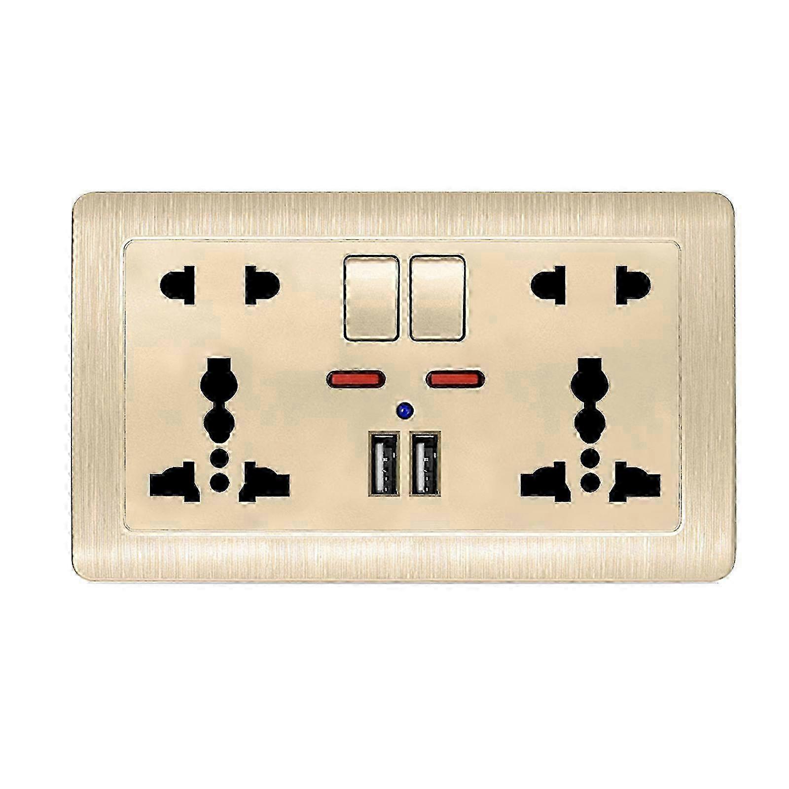 Double Wall Power Socket Universal 5 Hole 13A Dual USB Charger Port Socket with Switch