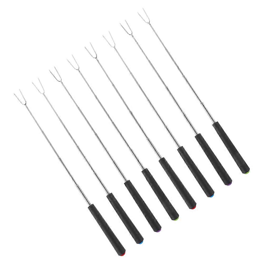 8Pcs Telescopic Barbecue Fork Set for Camping Bbq Grill Assorted Color Metal Material Rotating