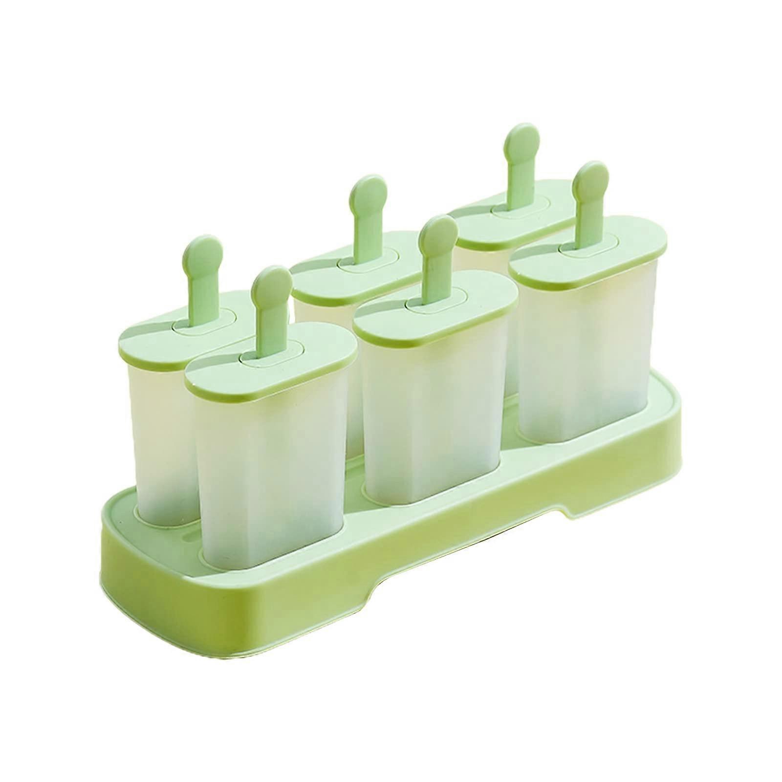 Molds Set of 6 with Tray, Reusable Food Grade PP Ice Cream Lolly Maker, Easy Demolding, Green