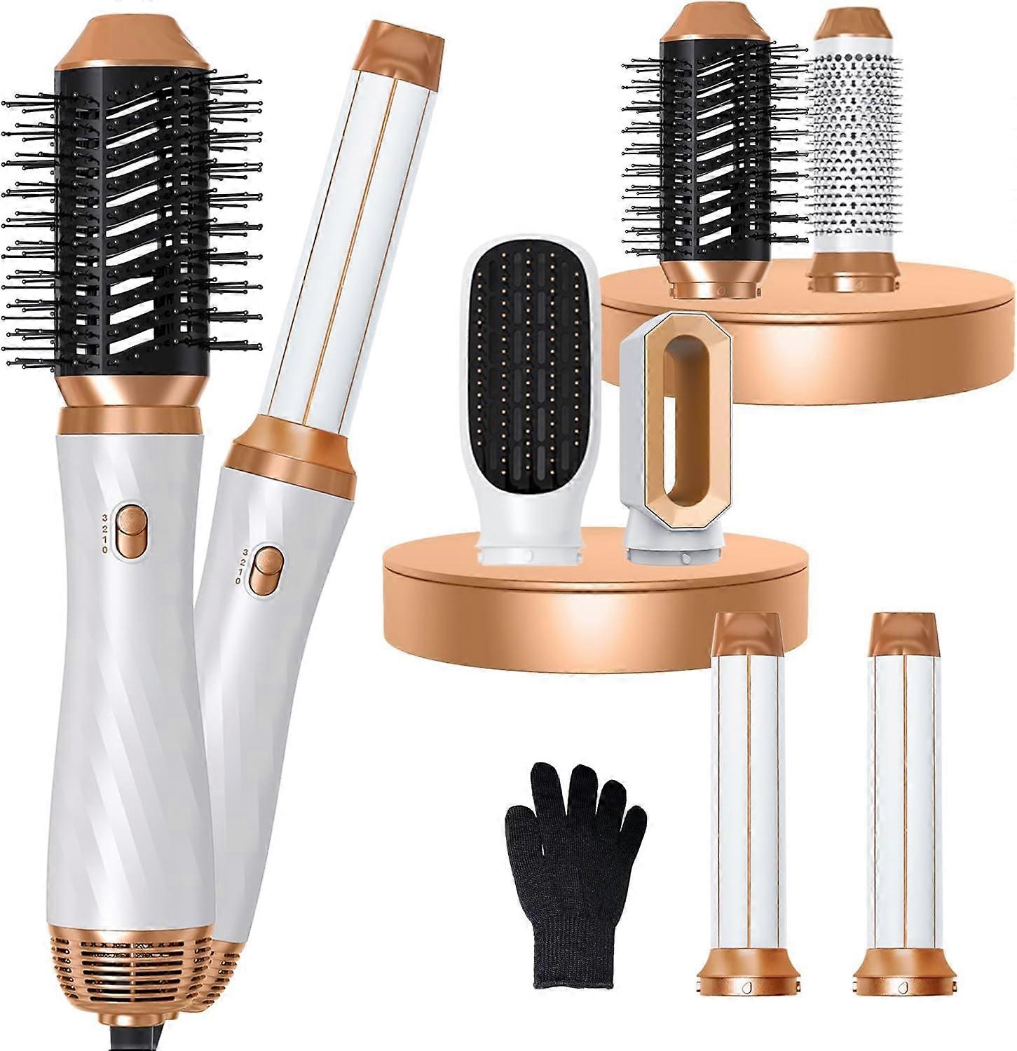 6 in 1 Blow Dryer Brush Set with Negative Ion Hot Air Styling, Curling and Straightening Gold