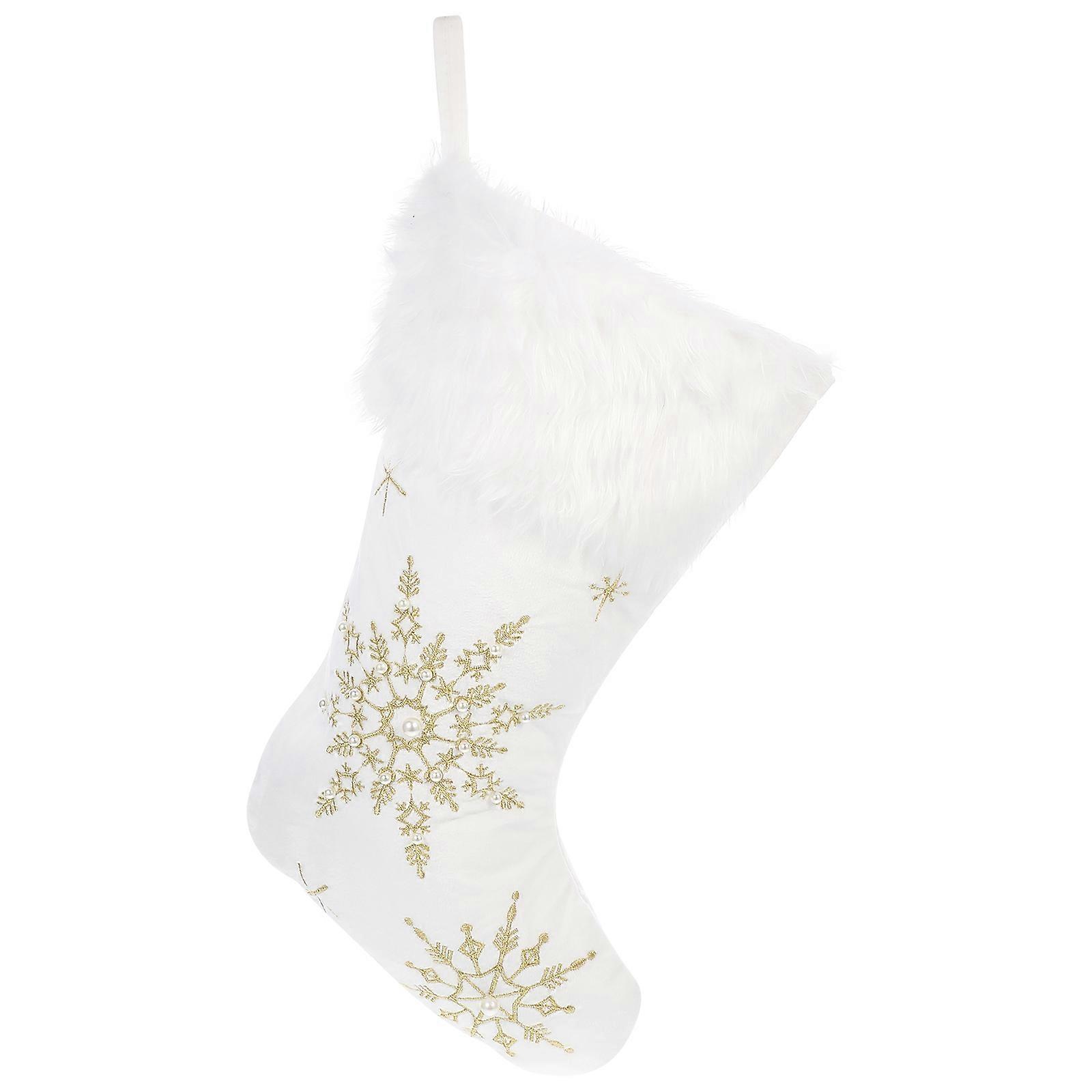 Plush Xmas Sock Decor for Gift Storage Use White Hanging Sock 1Pcs