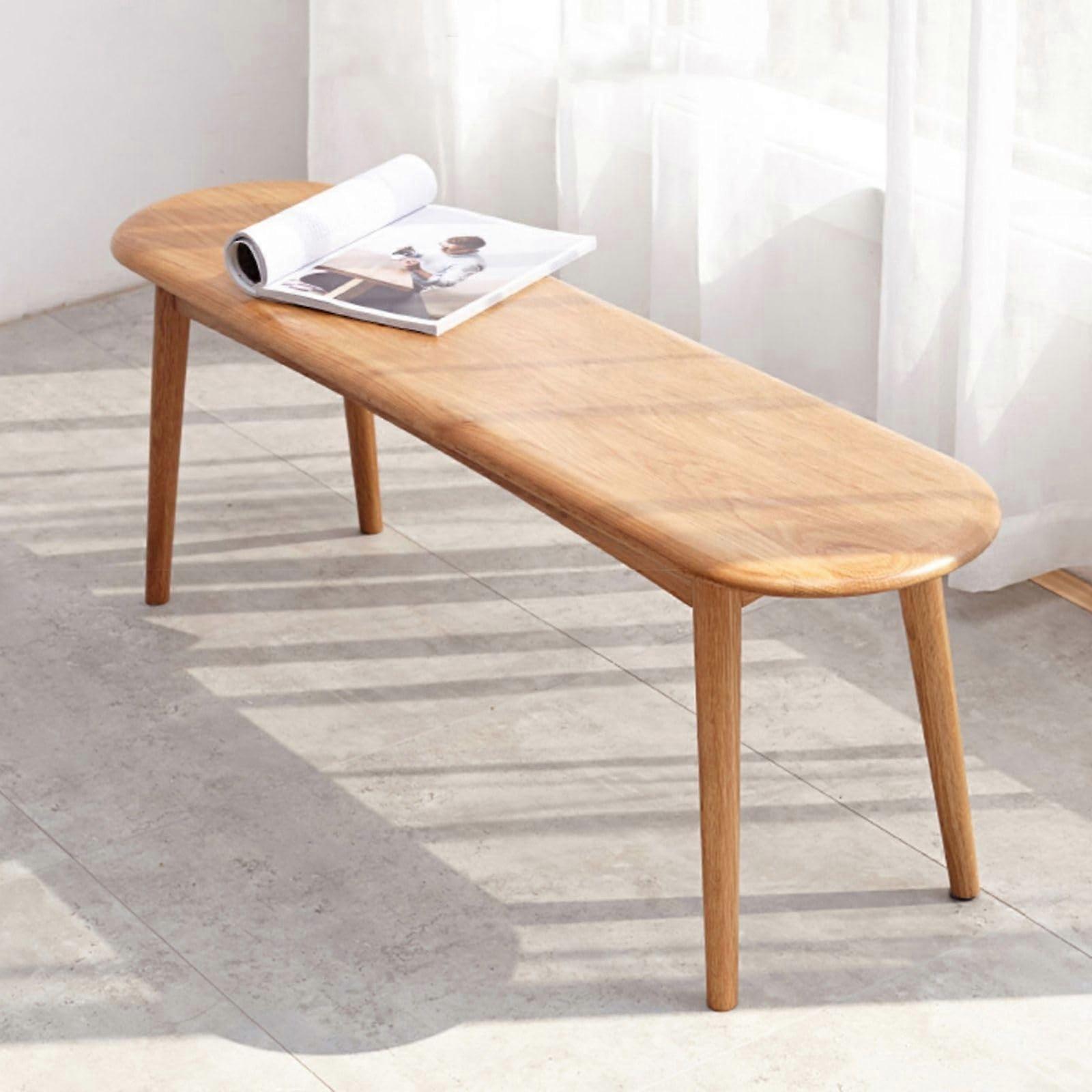 47 Inch Solid Oak Dining Bench with Rounded Corners, Elegant Curved Design for Entryway or Dining Room