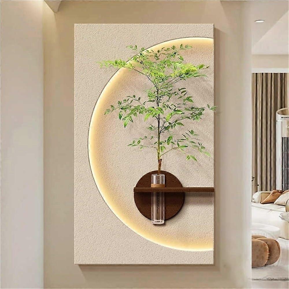 Modern LED Wall Art Decor with Handcrafted Sandstone Vase, Adjustable Backlight, 23.6x41.3 Brown