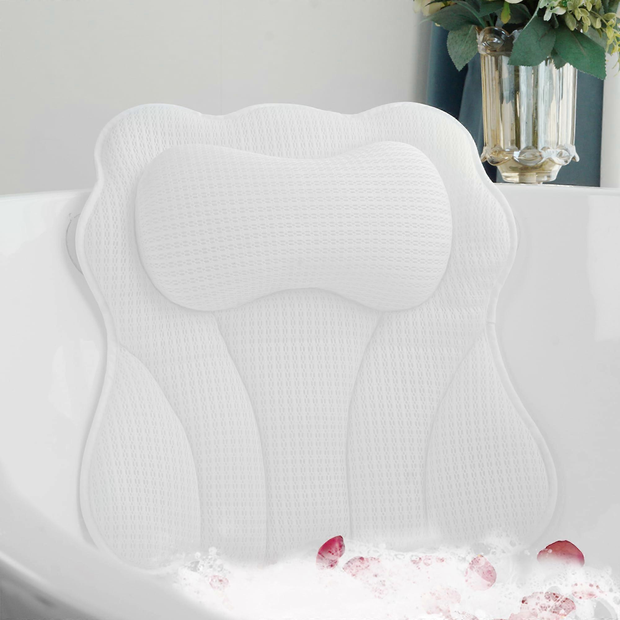 Luxury Bath Pillow for Tub with Ergonomic Neck Back Support and 6 Secure Suction Cups White