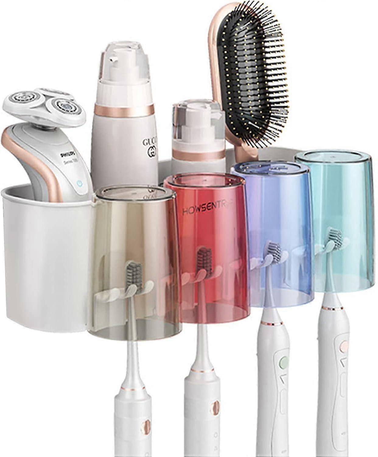 Wall-Mounted Toothbrush HolderWall Mount Toothbrush Holder Multi-Function Bathroom Toothbrush Holder Space Saving Wall Mount with 4 Cups