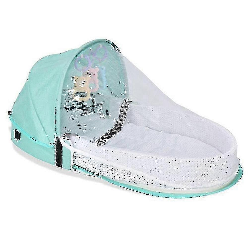 Portable Multi-Function Travel Crib and Bed for Infants with Detachable Mattress and Awning