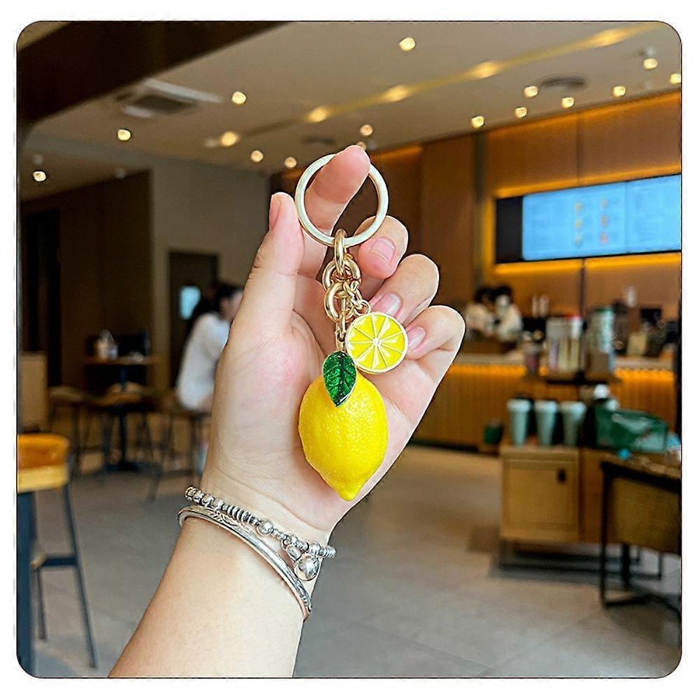 Trendy Fresh Design Lemon Keychain Minimalist Style Pendant Style Handbag Accessories Cute Fruit Shape Key Ring