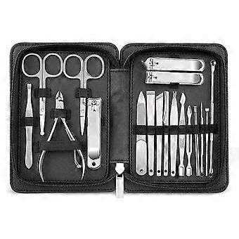 18-Piece Stainless Steel Manicure Set with Nail Clippers & Grooming Tools in Travel Case