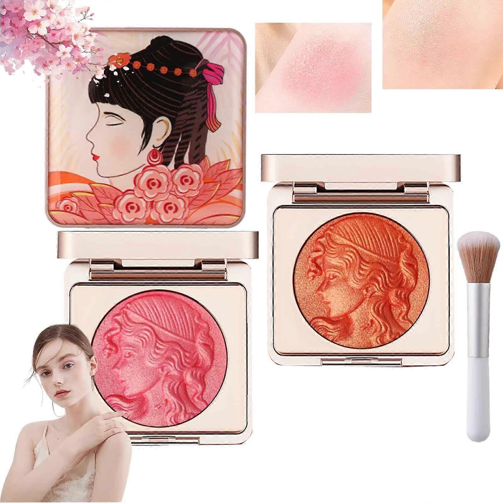 Orange Powder Blush Palette for Cheeks, Embossed Matte Face Blush Set, Smooth Easy Blending