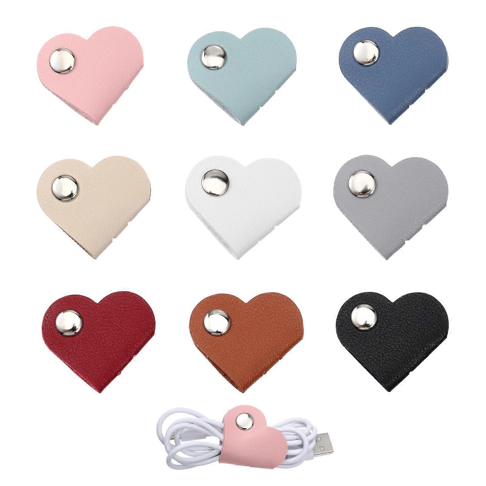 9PCS Leather Heart Cable Organizer Set, Tangle Cord Holder for Earbuds USB with Snap Closure