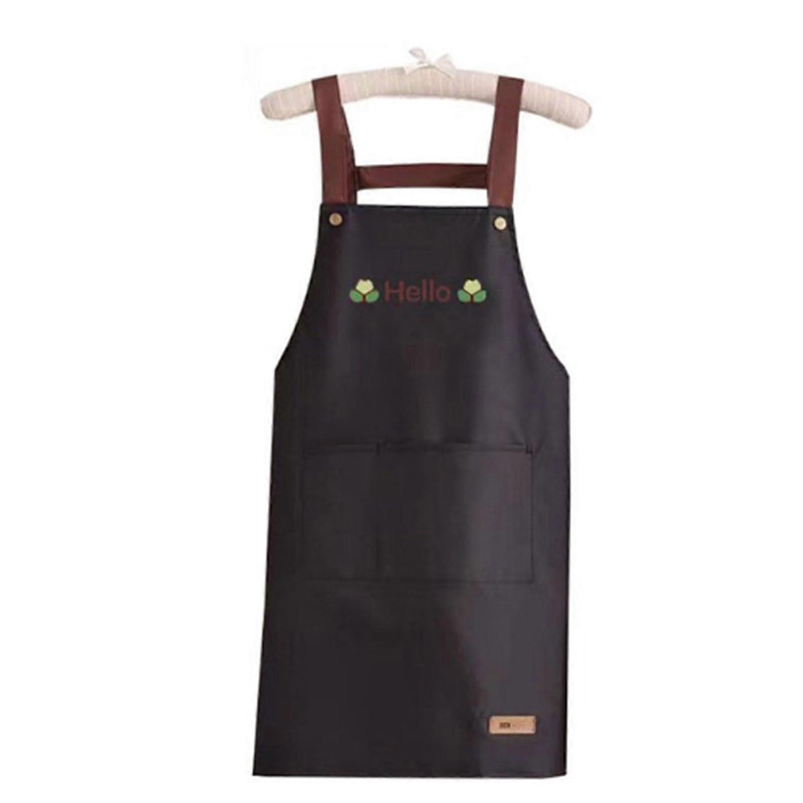 Black Kitchen Apron with Pockets, Adjustable Straps, Durable EasyClean Fabric for Cooking