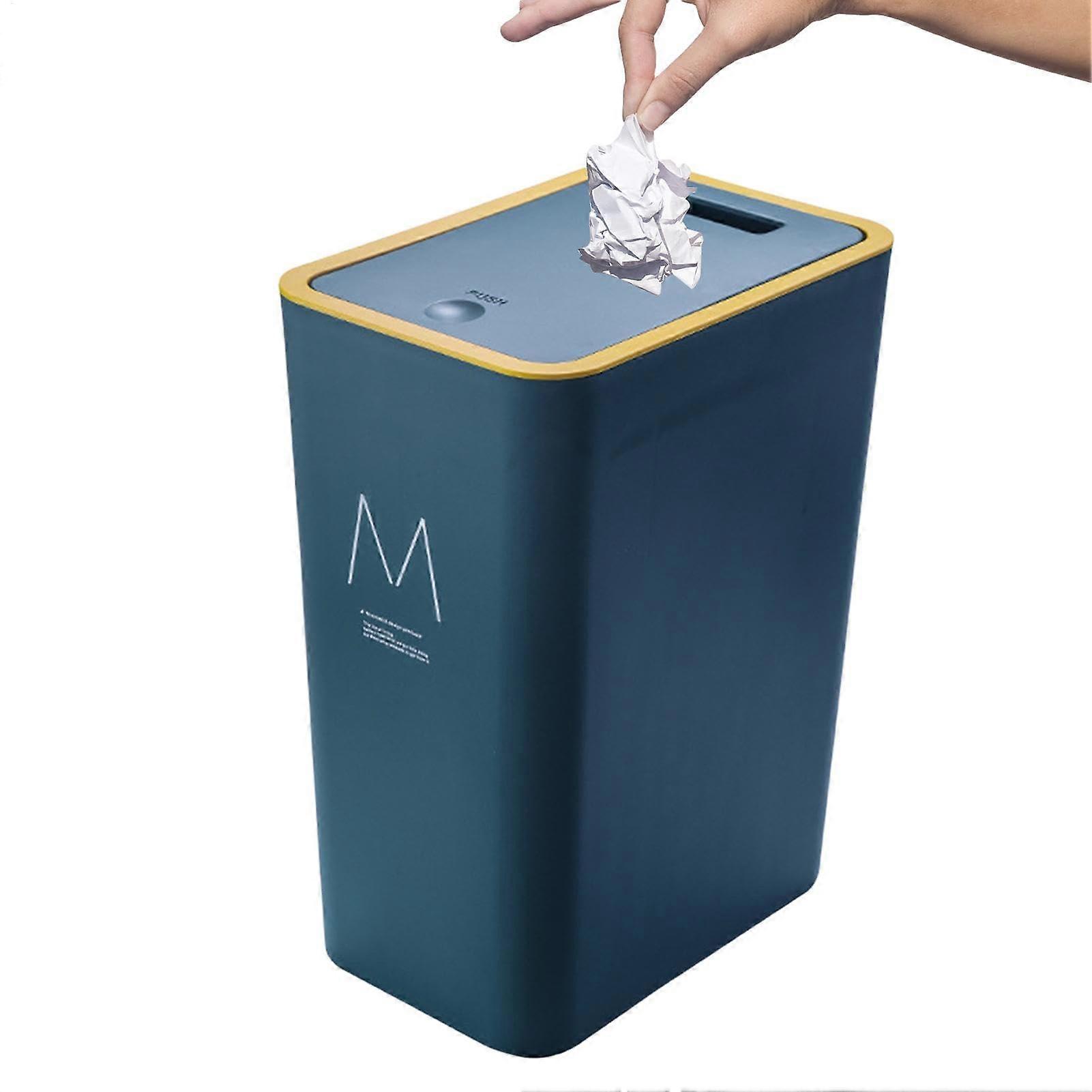 Slim Trash Can with Lid Push  Waste Bin for Bathroom Kitchen Narrow Spaces Large Capacity