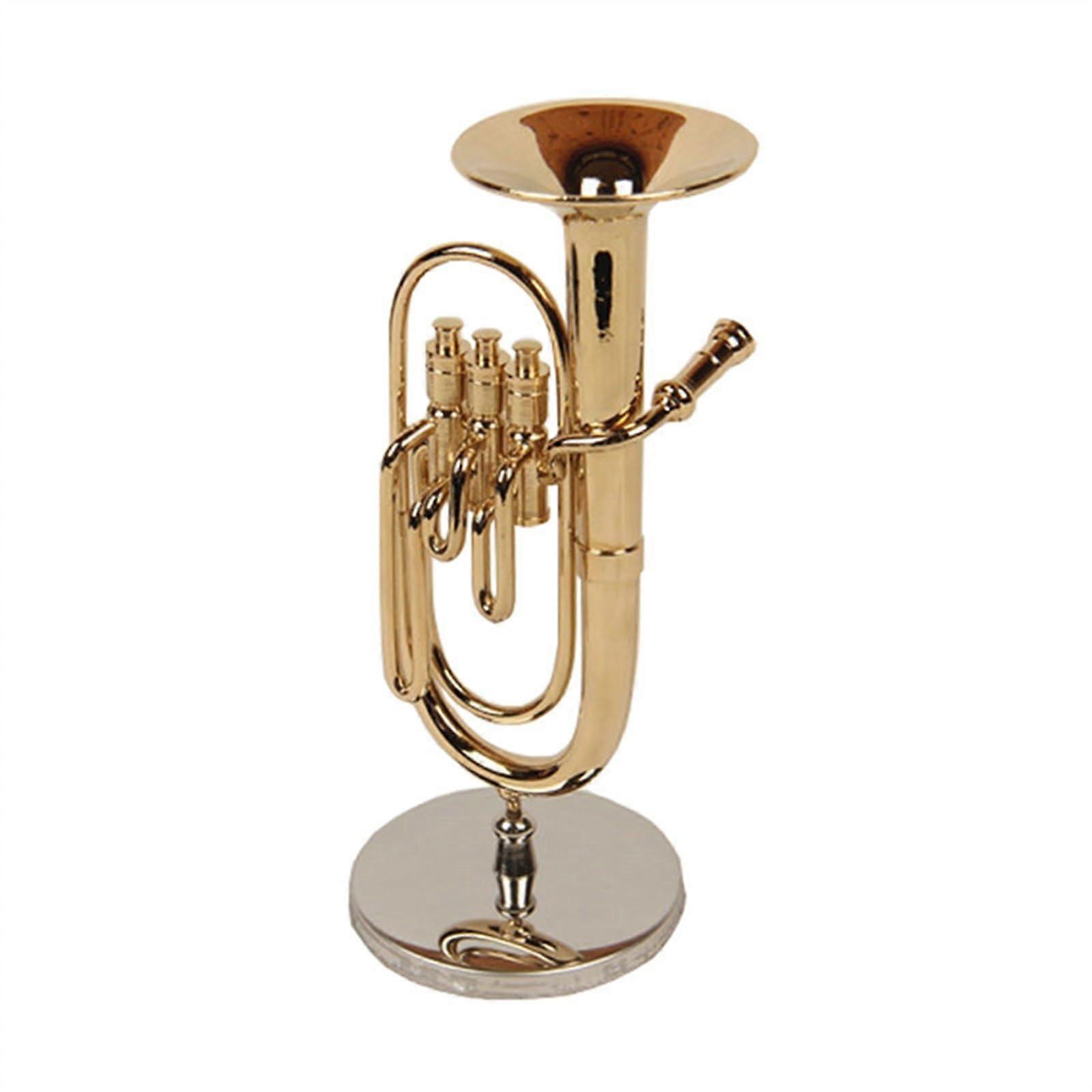 Mini Euphonium Model Gold Plated Authentic Design with Stand and Case Copper Decor 10cm