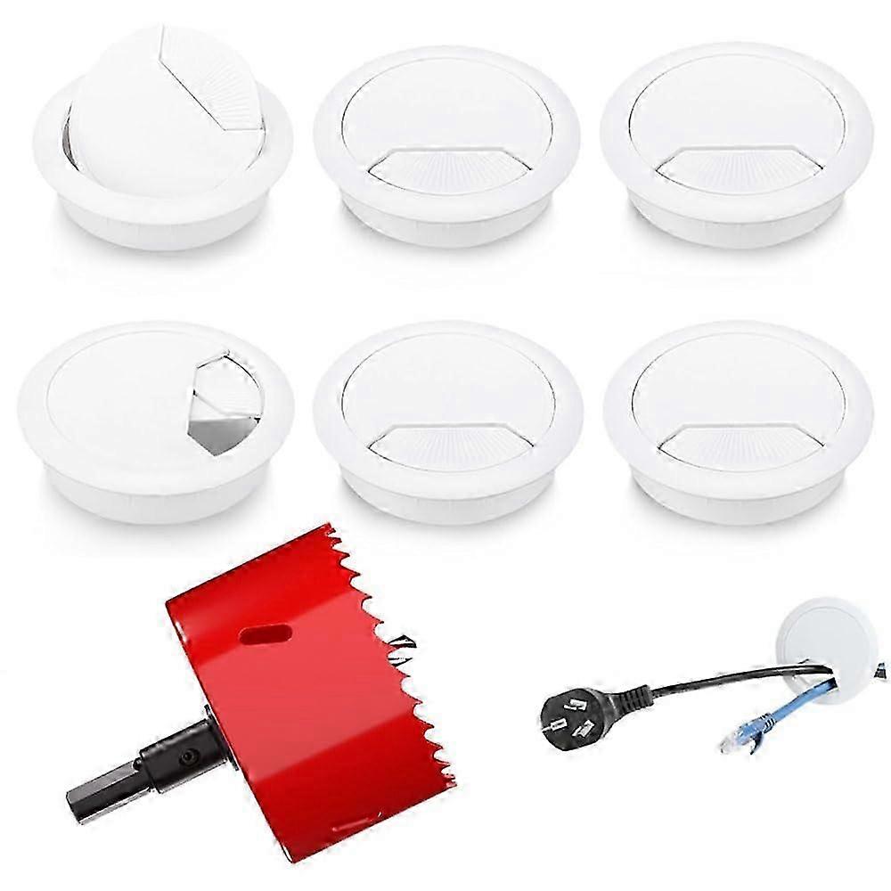 7-piece white desk cable grommets - cable management