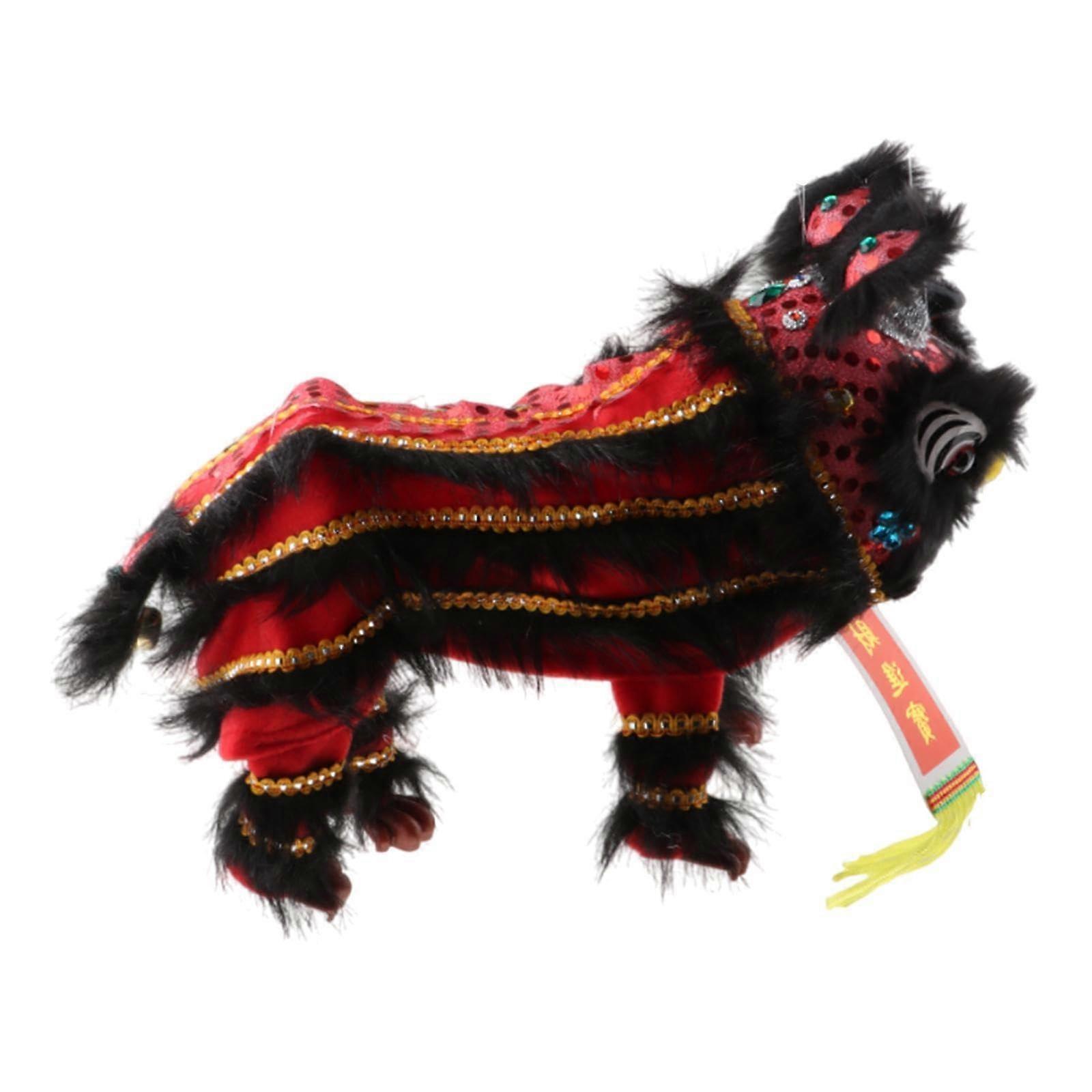Chinese Lion Dance Puppet with Hand String Control, Soft Plush Texture, Red Black Chinese  Year Decoration