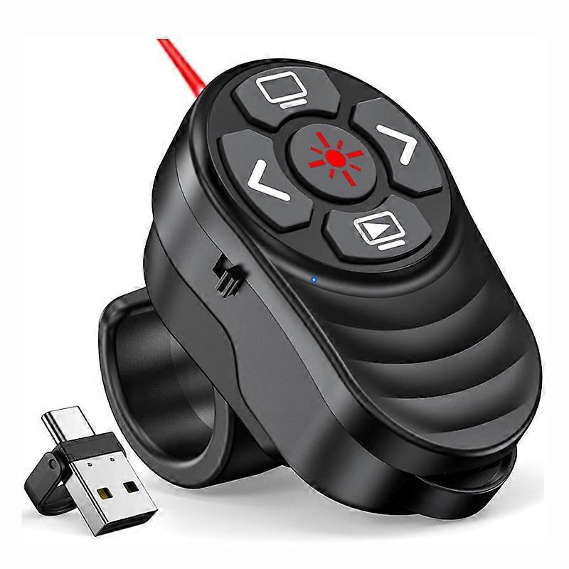 Rechargeable USB Type C Wireless Presentation Clicker Finger Ring PPT Presenter with Light Pointer Remote Page-turning Pen