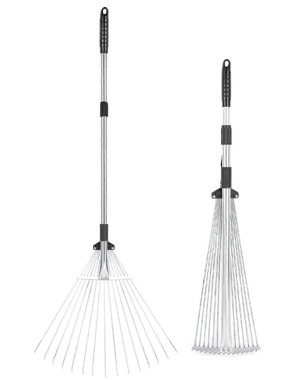 Adjustable Lawn Rake with Telescopic Handle, Rust Resistant Steel for Garden, Yard and Leaf Cleanup