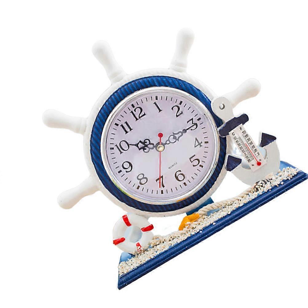 Nautical Style Clock Rudder Shape Clock with Thermometer for 1Pcs Desktop Decoration